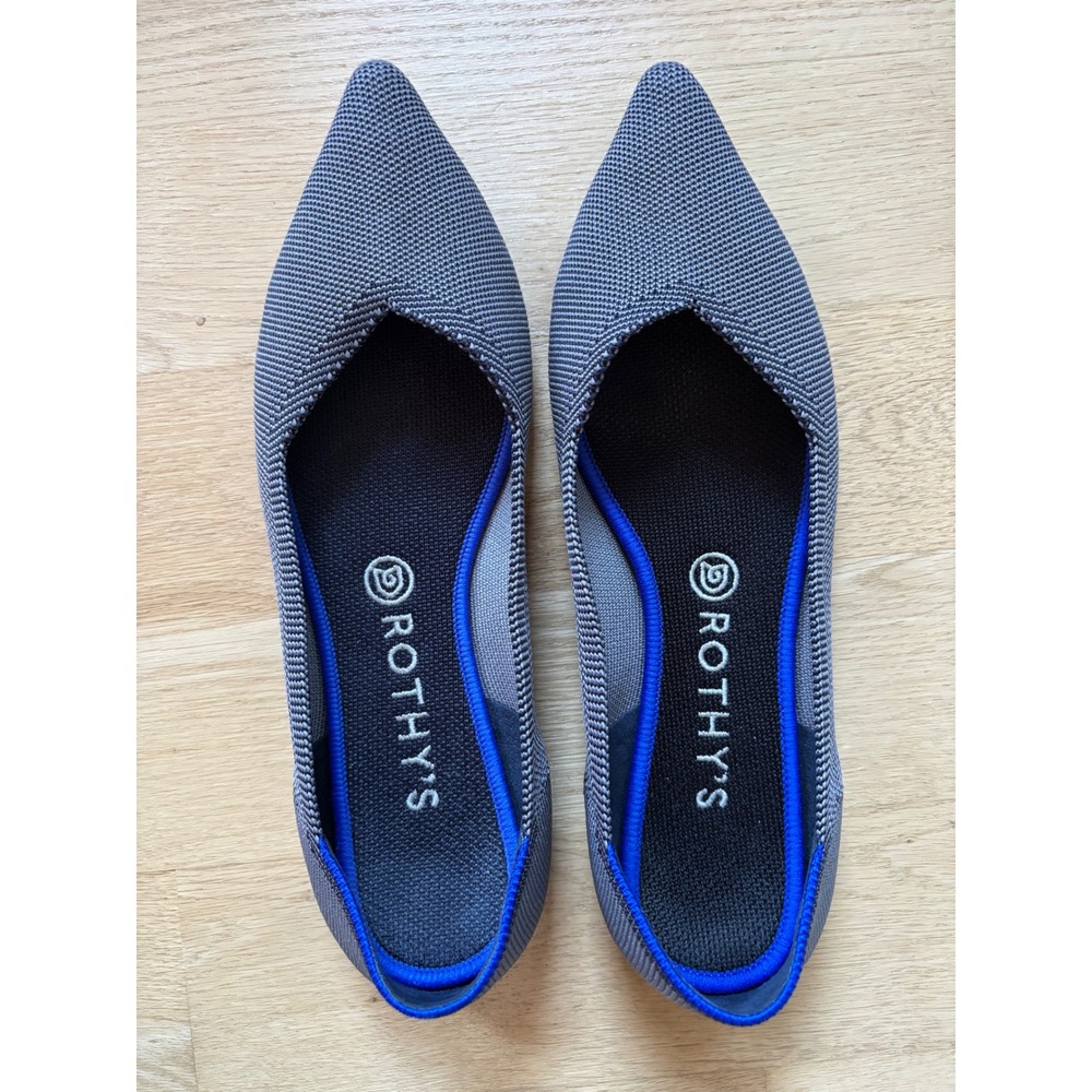New Rothys The Point Blue Grey Heather Women 9.5 Pointed Toe Flat Shoes Eco Knit